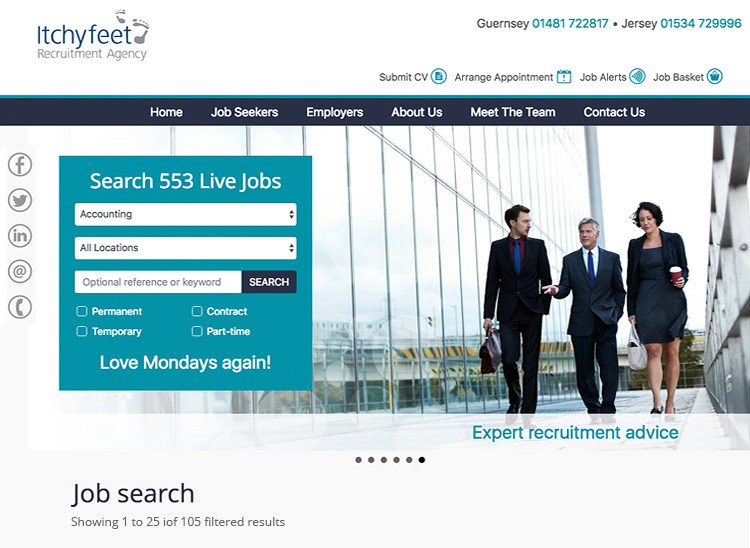 Itchyfeet Recruitment website development project, design by Paul brown for Submarine
