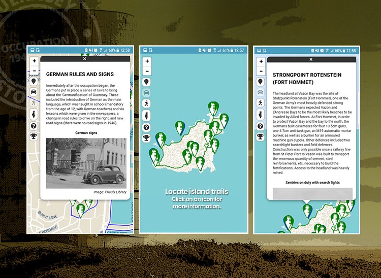 Guernsey History Trails mobile app internal screens developed by Submarine