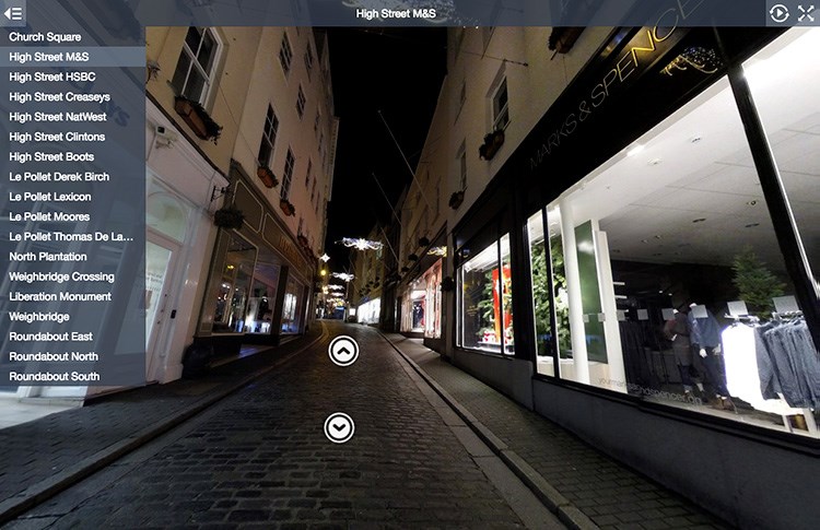 A short virtual 360 tour of St Peter Port at Christmas created by Submarine technical and web developer, Guernsey
